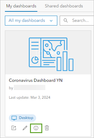 Item details button on the card for your Coronavirus Dashboard