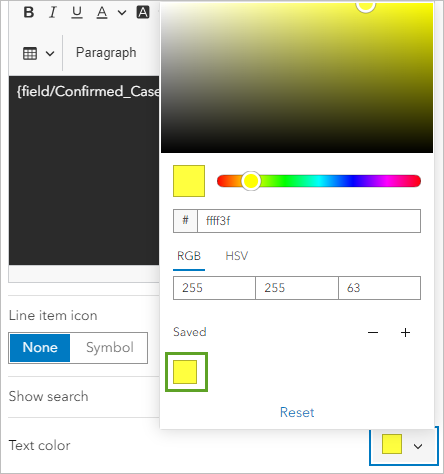 Text color set to the saved yellow color