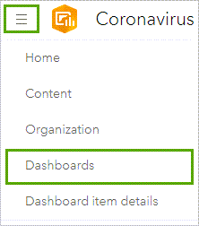 Dashboards option in the menu on the ribbon