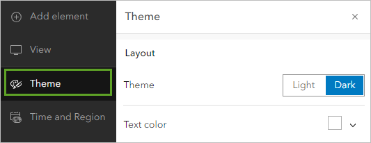 Theme set to Dark in the Theme pane