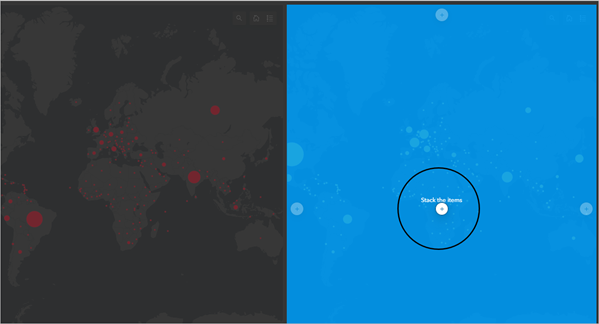 Stack the items for the center add button on the Coronavirus Map - Confirmed Cases map