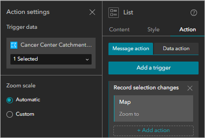 The Zoom to Map action has been added to the Actions for the List widget.