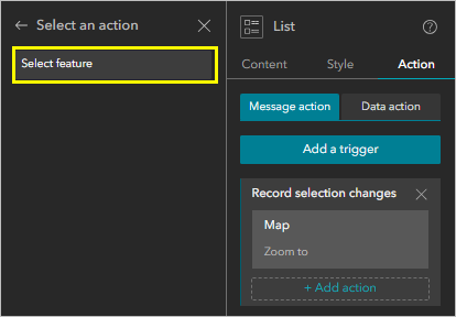 The Select feature option in the Select an action pane