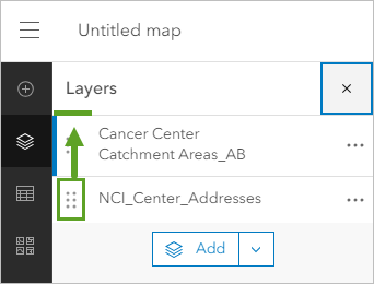 Click and drag the NCI_Center_Addresses layer above the other layer.