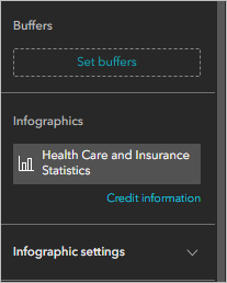 The Health Care and Insurance Statistics infographic item is added to the Business Analyst widget configuration pane.