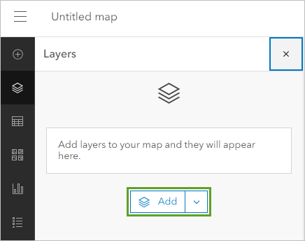 The Layers pane of a new map, showing the Add button