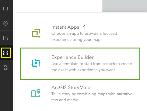 The Create app button and the Experience Builder option