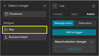 The Select a target pane showing the Widgets list