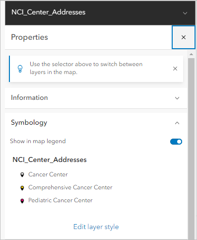 The Properties pane for the layer, showing the symbology