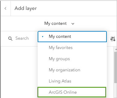 The Add layer pane showing the drop-down list of layer sources