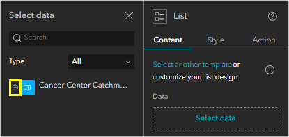 The expand map button on the Select data pane