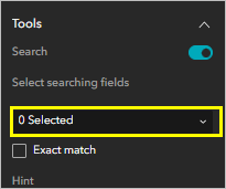 The Select searching fields drop-down list in the Search section