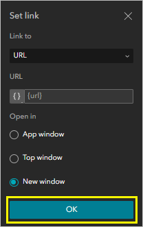 The OK button in the Set link pane