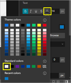 The Standard colors section on the text color picker