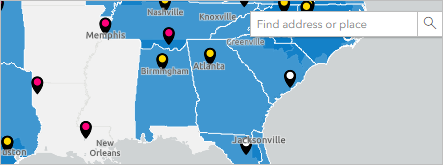 Map showing the catchment of the selected cancer center.