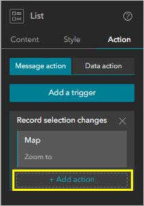 The Action tab showing the Add action button