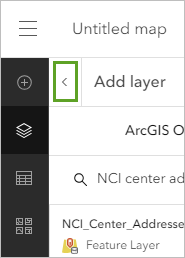 The back button in the Add layer pane.