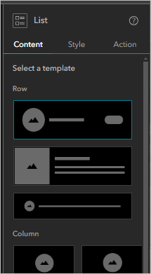 The List widget configuration pane