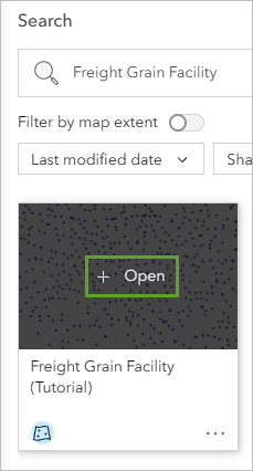 Open button for the Freight Grain Facility (Tutorial) layer