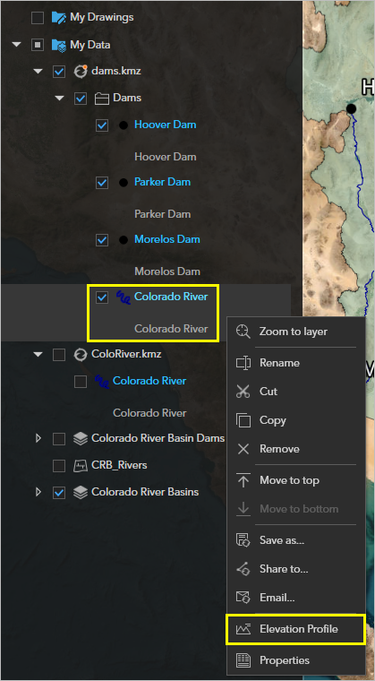 Elevation Profile on the context menu