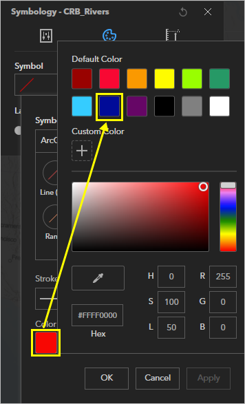 The Color button and the blue color patch under Default Color