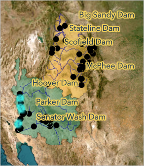 Colorado river feature selected on map