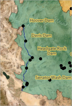 Colorado River with dam labels