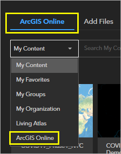 ArcGIS Online on the drop-down menu