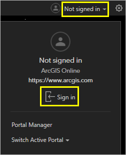 Sign in button for ArcGIS Earth