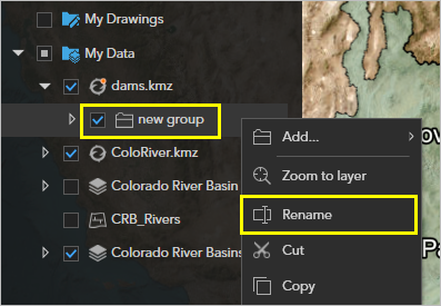 Rename option for the new group layer