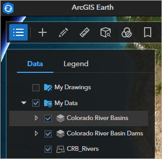 Table of Contents showing the layers that are in ArcGIS Earth