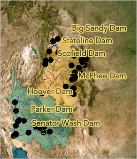 Dams labeled by name