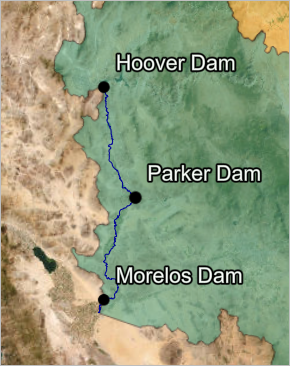 Colorado river with three dam points