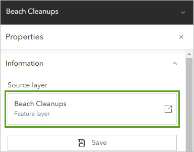 Source layer in the Properties pane