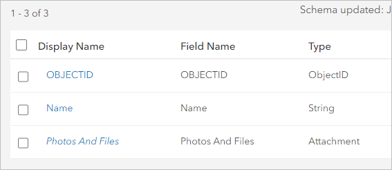 OBJECTID and Name fields