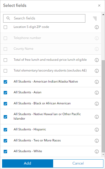 Race and ethnicity fields in the Add fields window