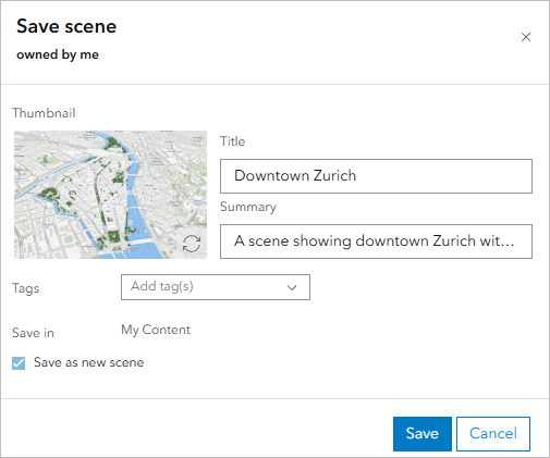 Save scene window