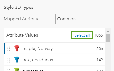 Select all next to Attribute Values in the Style 3D Types pane