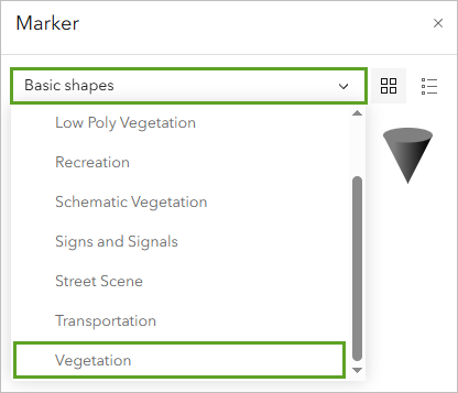 Vegetation on the Basic Shapes drop-down menu