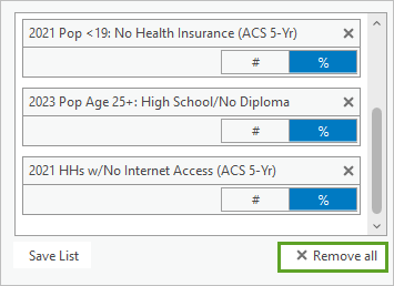 Remove all below the list of variables in the Enrich with Demographic Data pane