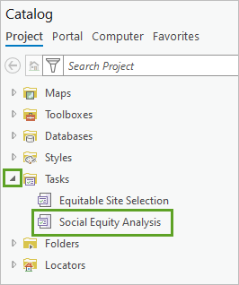 Tasks folder expanded in the Catalog pane