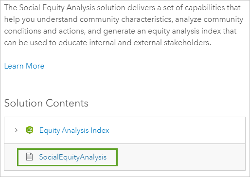 SocialEquityAnalysis ArcGIS Pro package under Solution Contents