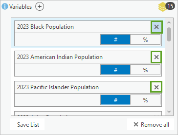 Remove for the preloaded variables in the Enrich with Disaggregated Demographic Data tool pane