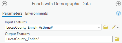 Parameters entered in the Enrich with Demographic Data pane