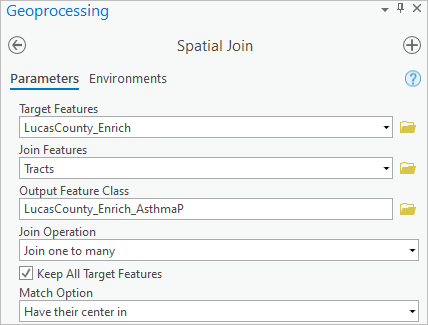 Parameters entered for the Spatial Join tool