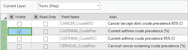 The Current asthma crude prevalence (%) field Visible box checked