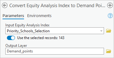 Parameters for the Convert Equity Analysis Index to Demand Points tool