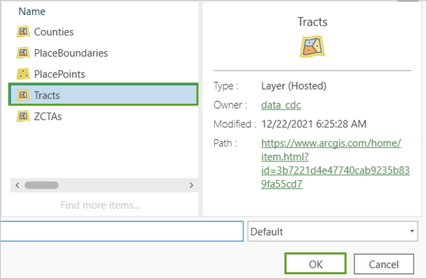 The Tracts layer of the PLACES: Local Data for Better Health group layer