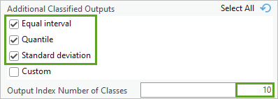Additional Classified Outputs and Output Index Number of Classes in the Calculate Composite Index tool pane