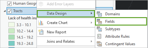 Fields in the Data Design options for the Tracts layer